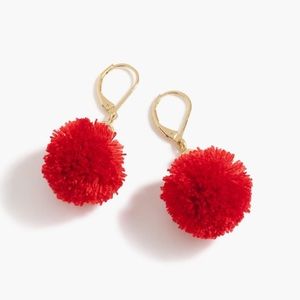 J. Crew Red Pom Pom Earrings